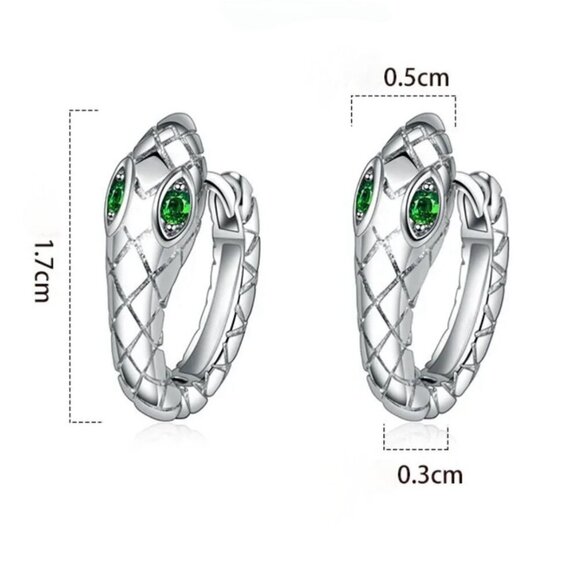 NWT Huggie Hoop Snake Earrings 14K Gold Plated Green CZ Minimalist Dainty - Picture 10 of 10